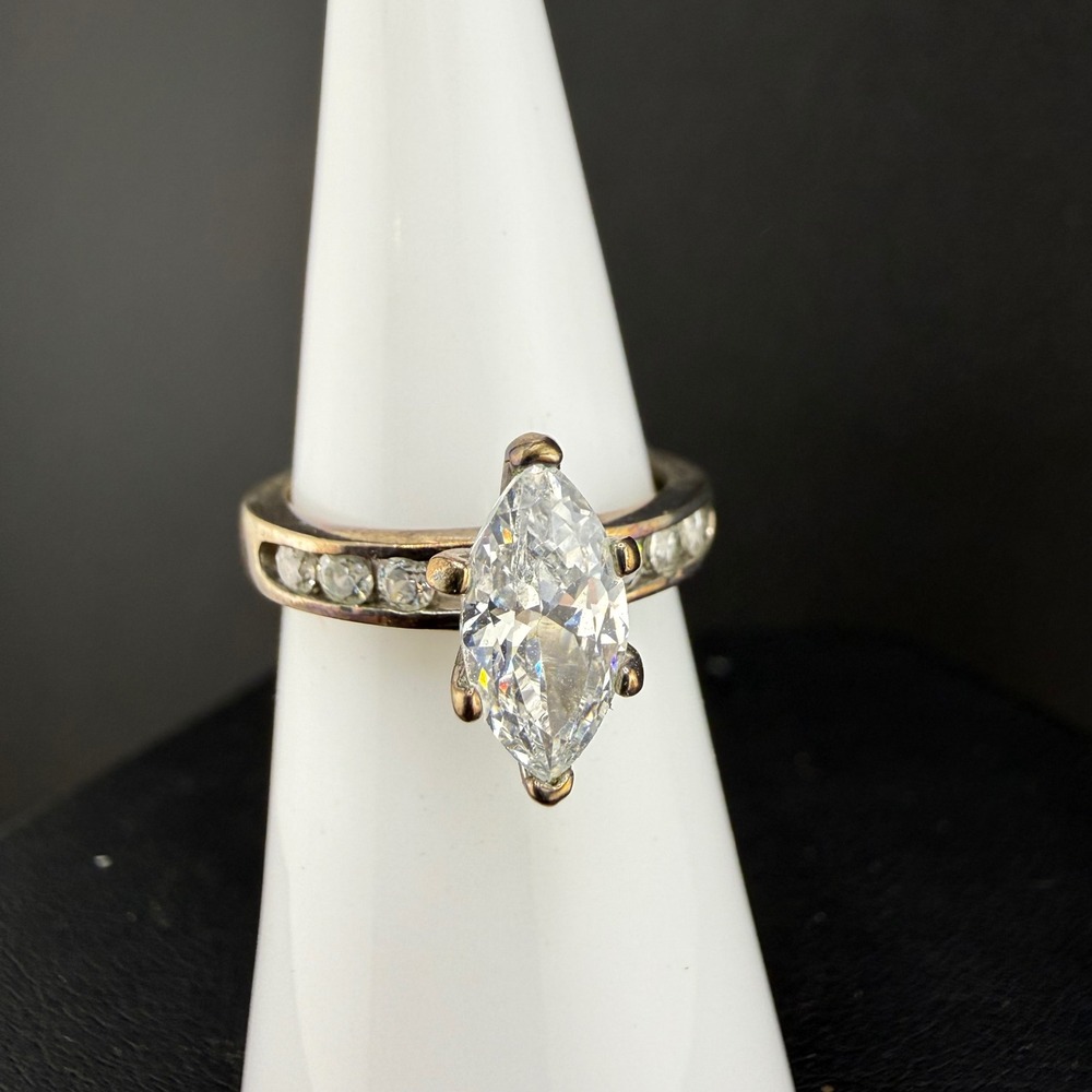 Vintage Sterling Silver Marquise Solitaire Ring Size 5
